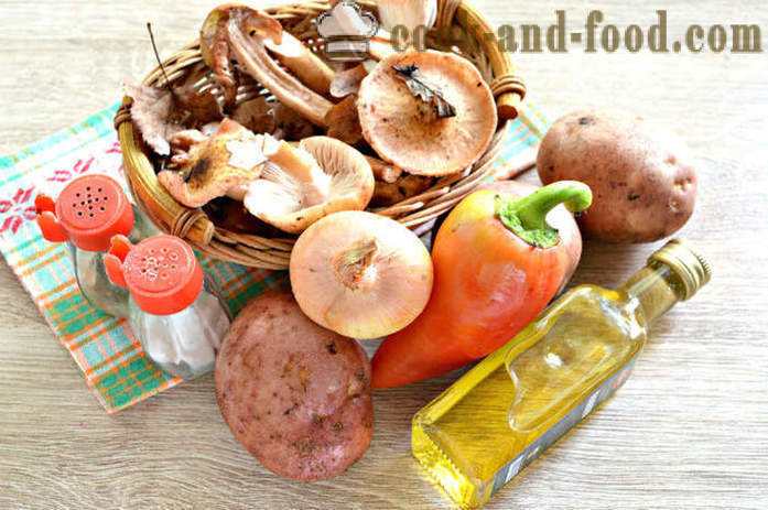 Čerstvé houby smažené brambory - jak smažit houby s brambory na pánvi, krok za krokem recept fotografiích