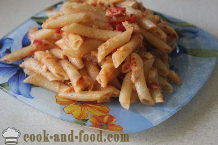 Italské těstoviny s rajčaty a ryby - Jak vařit těstoviny s rybami a rajčaty, krok za krokem recept fotografiích