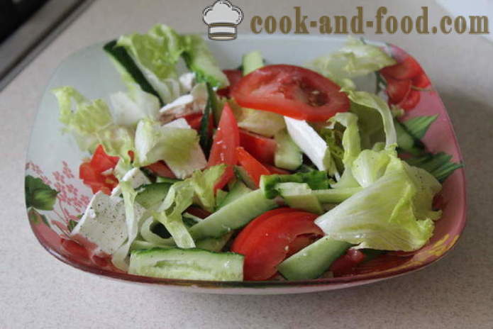 Zeleninový salát s fetou - Jak připravit salát s balkánským sýrem a zeleninou, se krok za krokem recept fotografiích