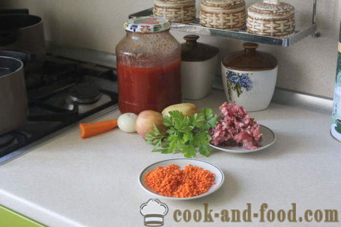 Jednoduchá červená čočková polévka s knedlíčky a rajčaty - jak vařit polévku z červené čočky, krok za krokem recept s fotografiemi