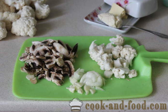 Krémová polévka s houbami a květákem - jak vařit polévku s houbami, krok za krokem recept fotografiích