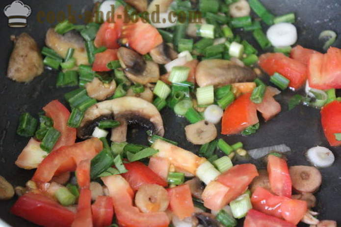 Těstoviny s rajčaty, bazalkou a žampiony - jak se vaří houbové těstoviny s bazalkou a rajčaty, krok za krokem recept fotografiích