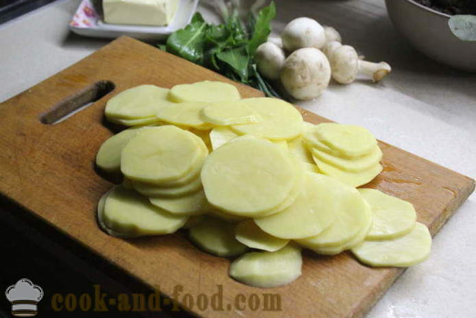 Kastrol syrové brambory s houbami a šťovíku - jak vytvořit kastrol z brambor s houbami, krok za krokem recept fotografiích