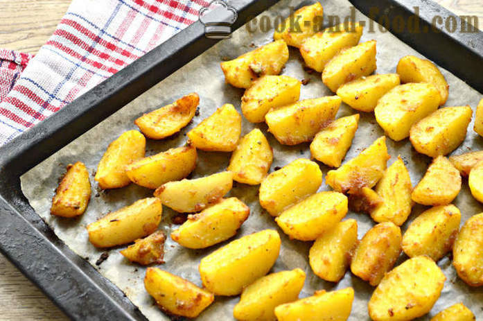 Pečené bramborové plátky v troubě s česnekem a sojovou omáčkou - jak vynikající pečené brambory v troubě, se krok za krokem recept fotografií