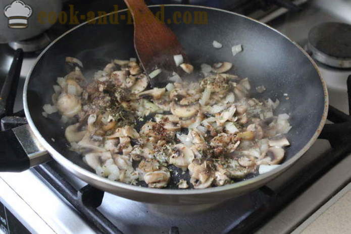 Těstoviny nadívané skořepin s mletého houby - jak dělat plněné těstoviny skořepin v troubě, se krok za krokem recept fotografiích