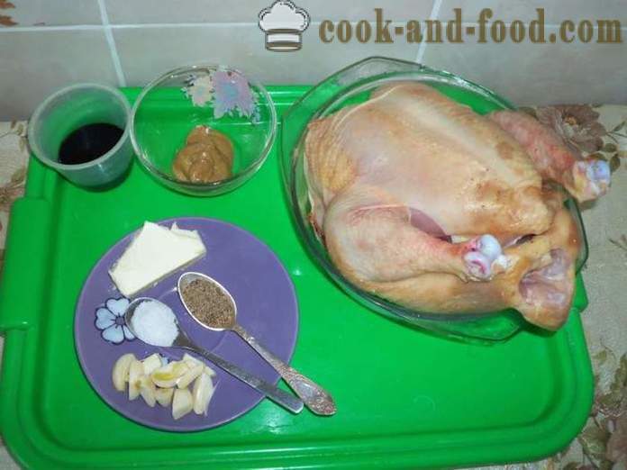 Celé kuře v troubě ve fólii - jako lahodné pečené kuře v celé trouby, krok za krokem recept fotografiích