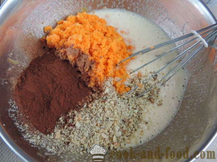 Nejsnadnější čokoládový mrkvový dort s rostlinným olejem - jak vařit mrkvový dort v troubě, se krok za krokem recept fotografiích