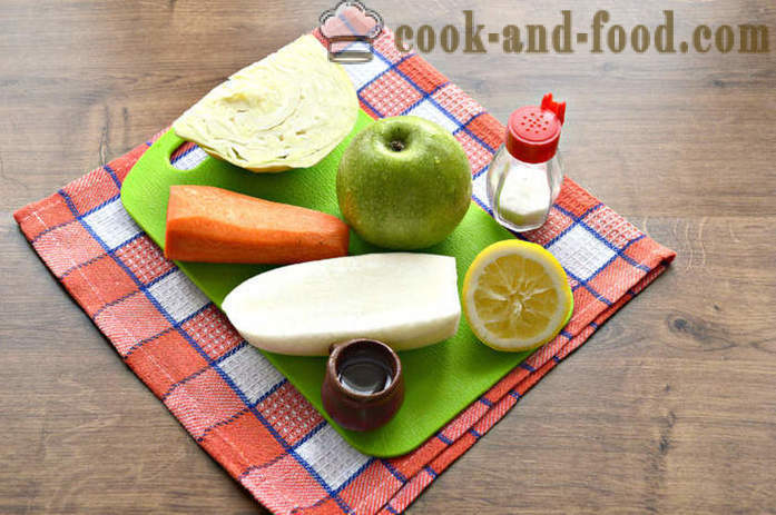 Salát z daikon ředkviček a mrkve, jablka a zelí - jak připravit salát z daikon ředkviček s máslem, se krok za krokem recept fotografiích