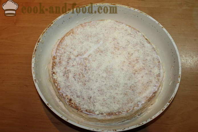 Tvarohový dort z tenkého pita s kuřecím masem - jak vyrobit dort z lavash s nádivkou v troubě, se krok za krokem recept fotografiích
