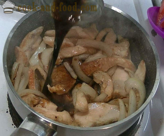 Kuřecí prsa v čínské sójové omáčky - jak vařit kuře v čínské omáčce, krok za krokem recept fotografiích