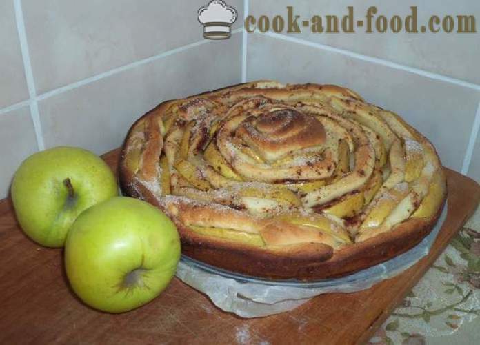Kvasnice jablečný koláč Rose - jak vařit jablečný koláč s těsta ve tvaru růže, krok za krokem recept fotografiích
