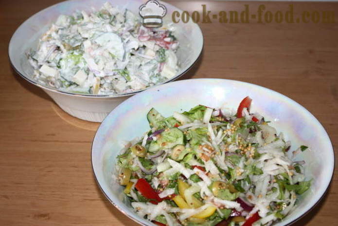 Salát se zeleninou a mozzarellou - Jak se dělá salát se zeleninou a sýrem, s krok za krokem recept fotografiích