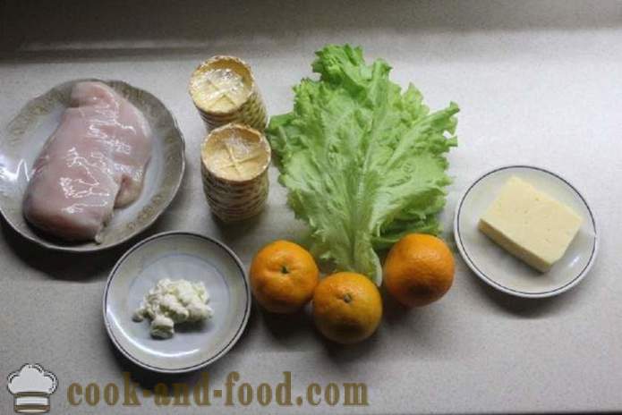 Novoroční salát s kuřecím masem a mandarinky - jak připravit salát s kuřecím masem a mandarinky, krok za krokem recept fotografiích