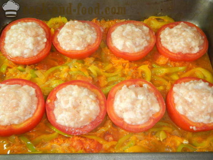 Rajčata plněné mletým masem v troubě - jak dělat plněná rajčata, krok za krokem recept fotografiích