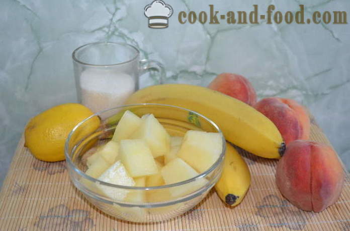 Zmrzlina sorbet meloun, broskve a banán - jak se dělá sorbet doma, krok za krokem recept fotografiích