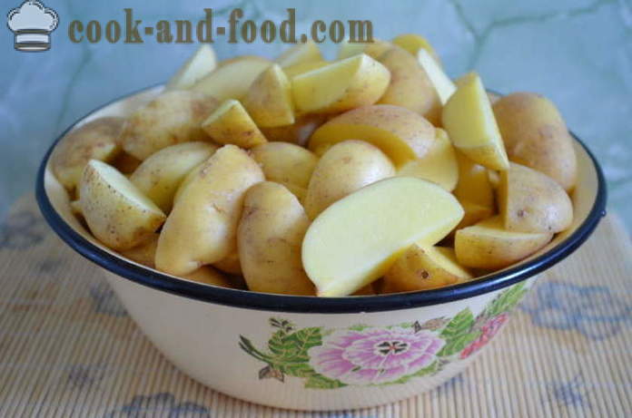 Brambory pečené v rukávu - například pečené brambory v troubě v díře, krok za krokem recept fotografiích