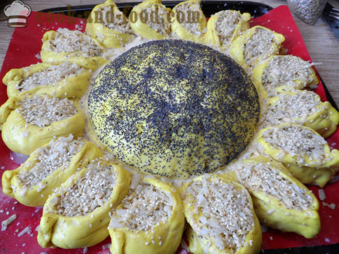Maso snack dort Sunflower - jak se dělá kvasinkovou dort, slunečnice krok za krokem recept fotografiích