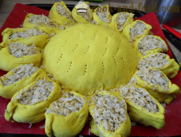 Maso snack dort Sunflower - jak se dělá kvasinkovou dort, slunečnice krok za krokem recept fotografiích