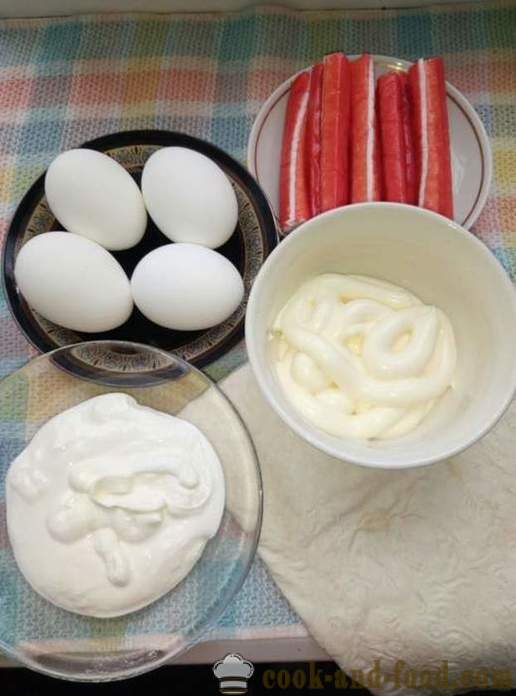 Pita s krabí tyčinky s vejcem a majonézou - Jak se dělá krab válce Lavashe krok za krokem recept fotografiích