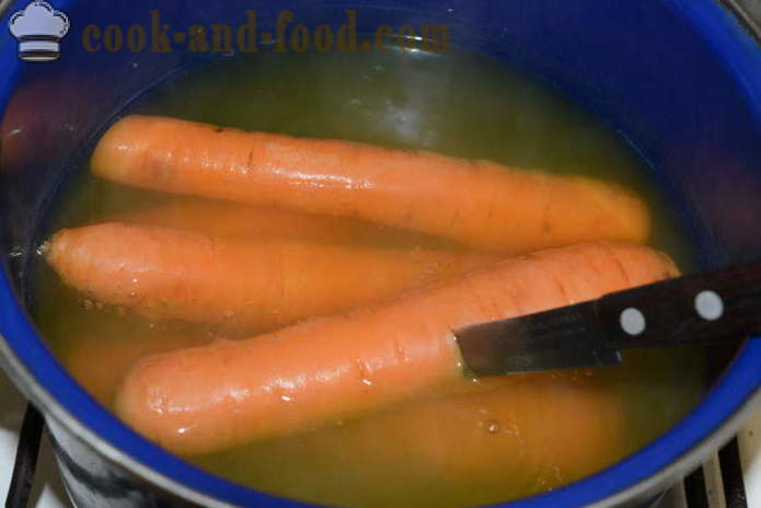 Jak vařit mrkvový salát a ruský salát - jak vařit mrkev v kastrolu s krok za krokem recept fotografiích
