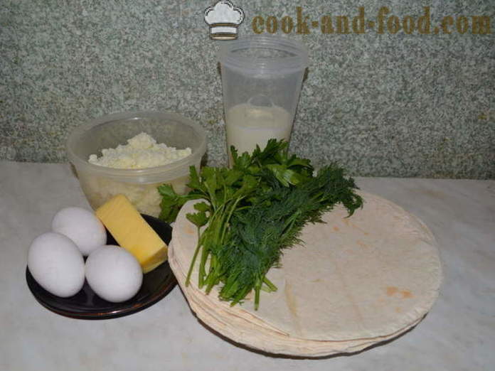 Koláč z pita chleba se sýrem v troubě - jak vařit koláč pita se sýrem a bylinkami, s krok za krokem recept fotografiích