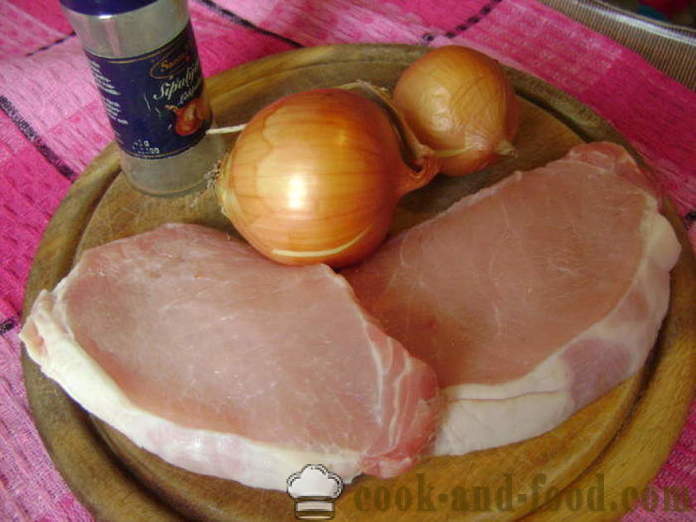 Vepřový řízek s cibulí - jak vařit řízek z vepřového masa, se krok za krokem recept fotografiích