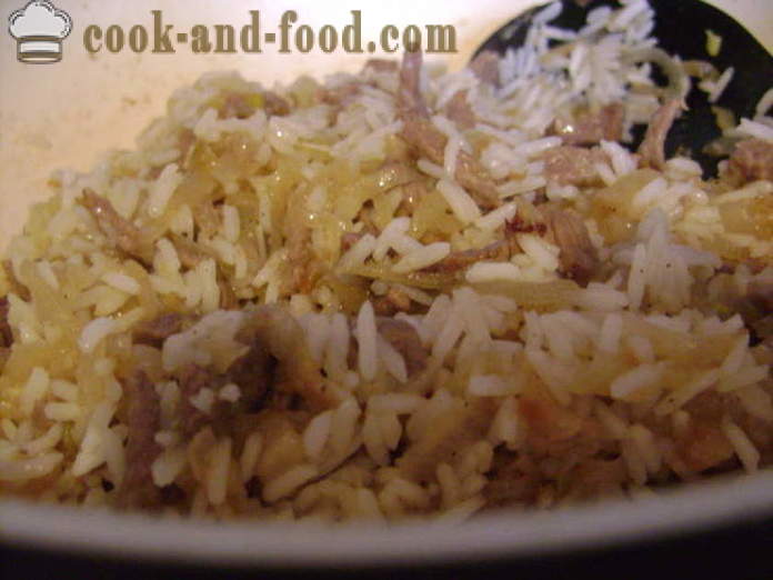 Rýže s masem v čínštině - jak vařit rýži s masem v pánvi, krok za krokem recept fotografiích