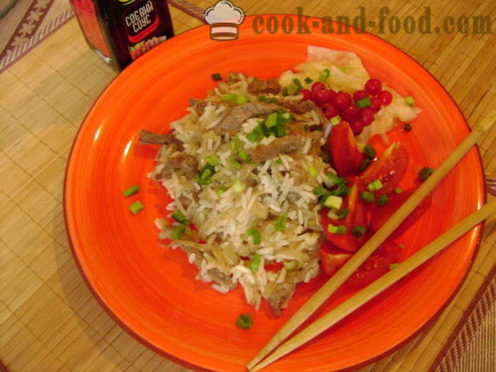 Rýže s masem v čínštině - jak vařit rýži s masem v pánvi, krok za krokem recept fotografiích
