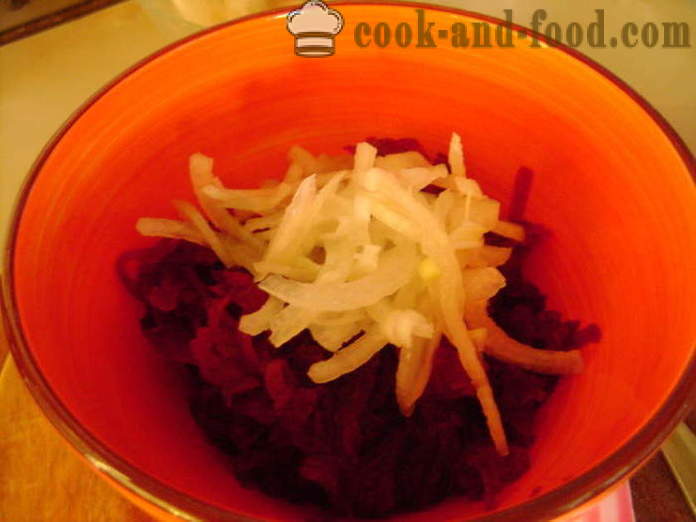 Salát z červené řepy bez majonézy, česneku a cibule - jak připravit salát z červené řepy, krok za krokem recept fotografiích