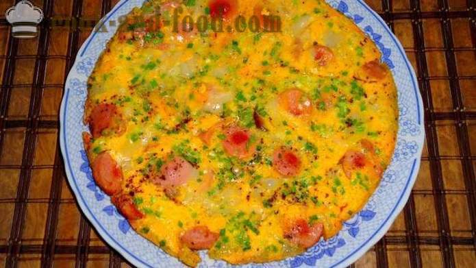 Velké smažená vejce s párky z pštrosí vejce - jak vařit omeletu z pštrosí vejce krok za krokem recept fotografiích