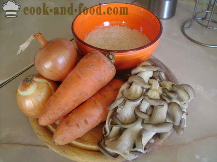 Bezmasá pilaf s houbami v pánvi - jak vařit bezmasé rizoto s houbami, krok za krokem recept fotografiích