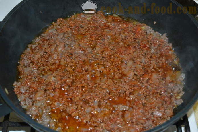 Makaróny kastrol s mletým masem a bešamelem - jak vařit těstoviny kastrol do trouby s krok za krokem recept fotografiích