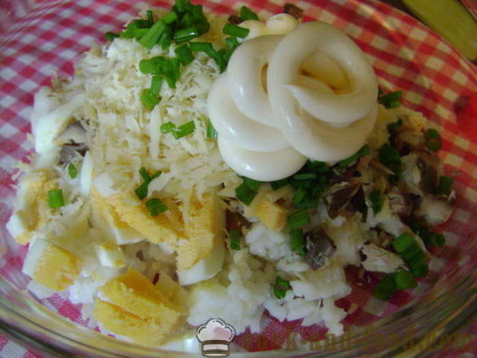 Jednoduché rybí salát s rýží a vejcem - jak vařit rybí salát s rýží, krok za krokem recept fotografiích