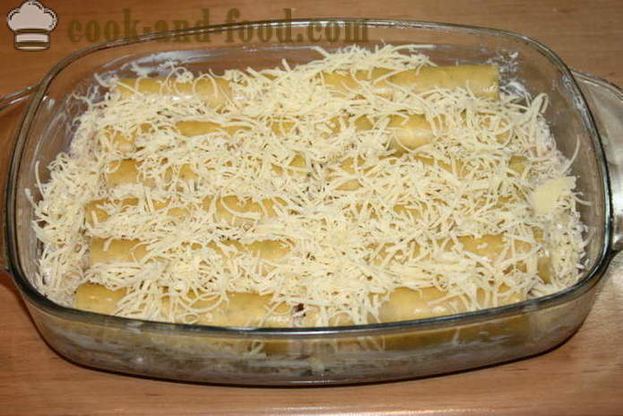 Cannelloni s nádivkou v troubě na smetaně - jak vařit cannelloni s mletým masem v troubě, se krok za krokem recept fotografiích