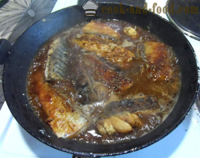 Makrela konzervy v teriyaki omáčkou na pánvi - jak vařit chutné smažené makrely krok za krokem recept fotografiích