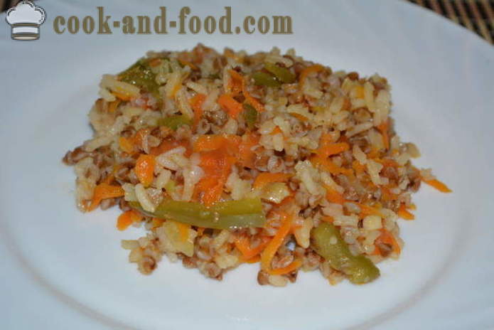 Kasha: Pohanka s rýží a zeleninou v pánvi - jak vařit pohanku s rýží obloha společně krok za krokem recept fotografiích