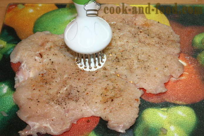 Sekaná kuřecí prsa plněná žampiony a mletého masa v troubě - jak vařit sekanou doma krok za krokem recept fotografiích