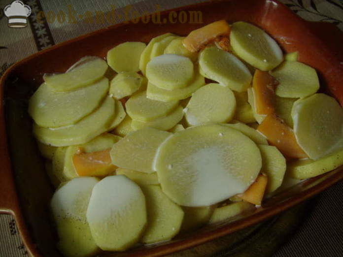 Zapečené brambory s dýní a smetanou - Jak vařit brambory s dýní v troubě, se krok za krokem recept fotografiích
