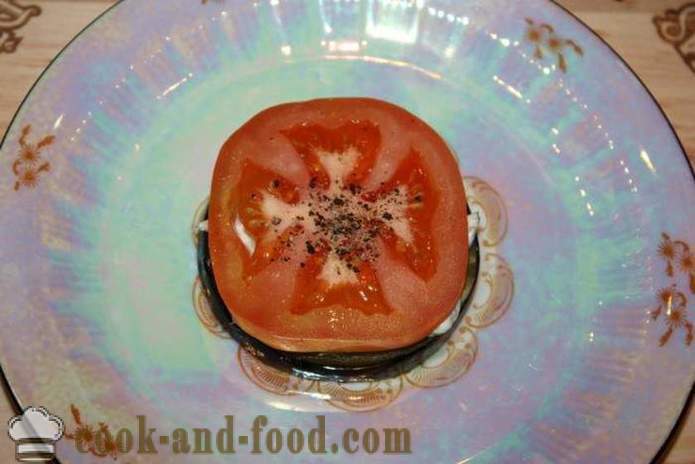 Studený předkrm z lilku s rajčaty a mozzarellou - jak vařit předkrm z lilku na slavnostní tabuli, krok za krokem recept fotografiích