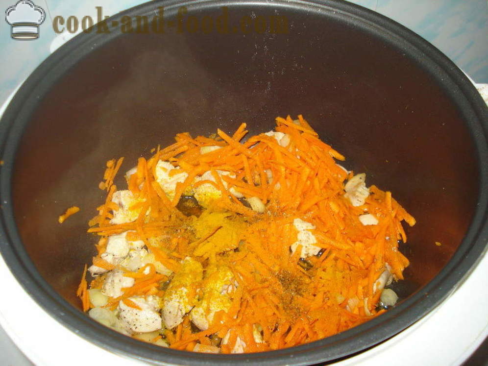 Pilaf s kuřecím masem v multivarka - jak vařit rizoto s kuřetem multivarka krok za krokem recept fotografiích