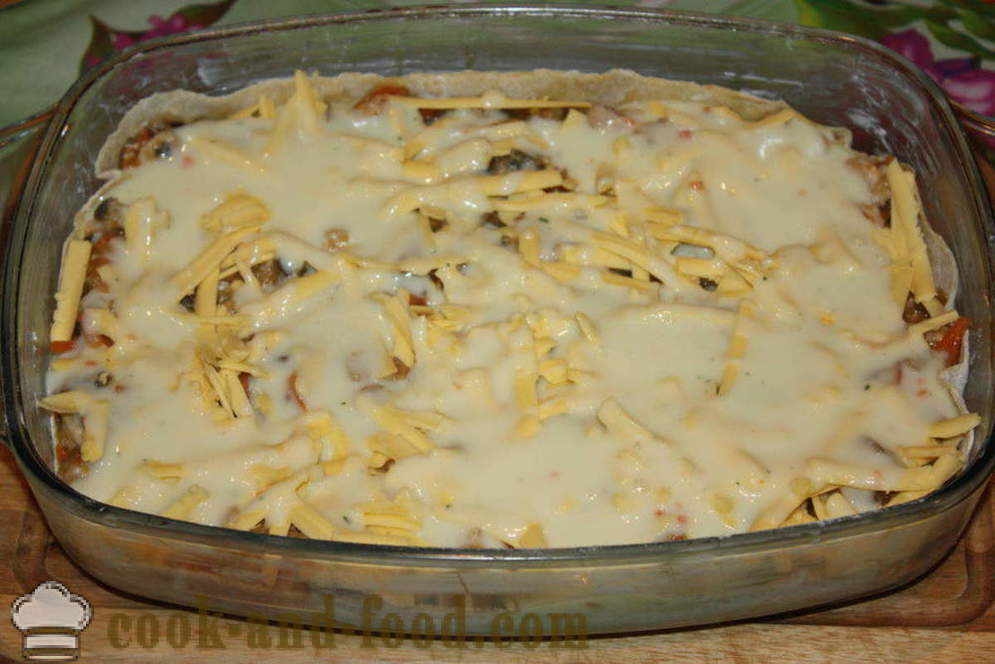 Lasagne s kuřecím masem a lilkem - jak vařit lasagne s kuřecím masem a lilkem, krok za krokem recept fotografiích