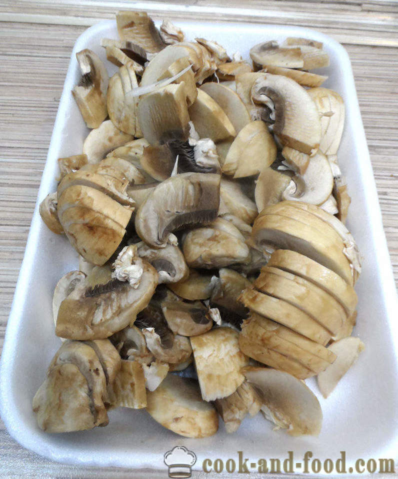 Kuřecí srdíčka s houbami v multivarka - Jak vařit kuřecí srdce s houbami, krok za krokem recept fotografiích