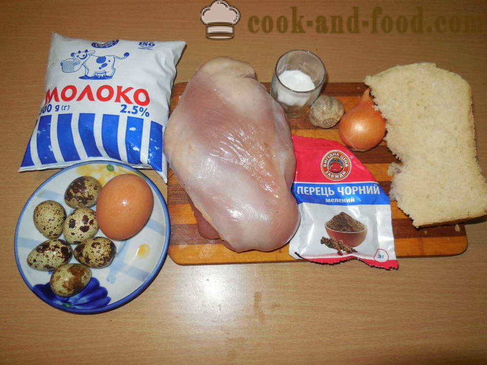Parní maso roláda s křepelčími vajíčky - jak vařit sekaná s vejci pro pár, se krok za krokem recept fotografiích