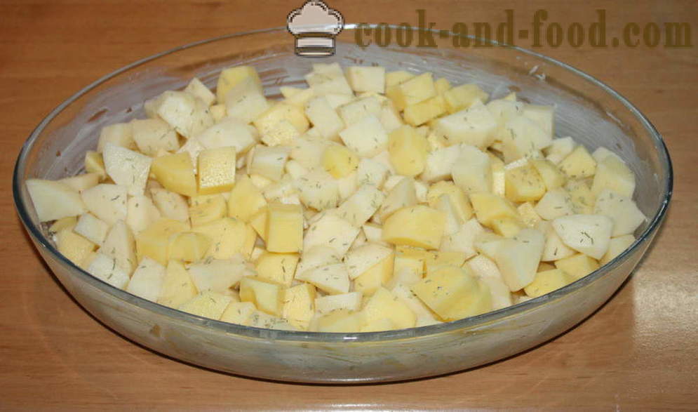 Zapečené brambory s houbami na smetaně - Jak vařit brambory s houbami v troubě, se krok za krokem recept fotografiích