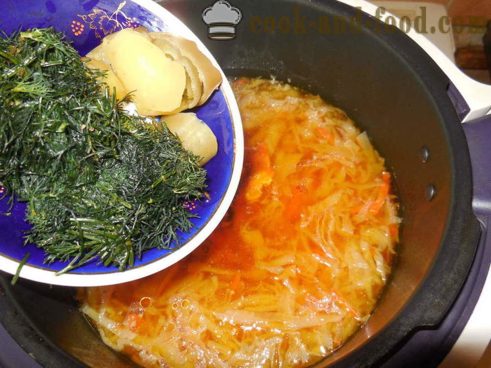 Zeleninová polévka s sardinky v rajčatové omáčce v multivarka - jak vařit zeleninovou polévku s ančovičkami, krok za krokem recept fotografiích