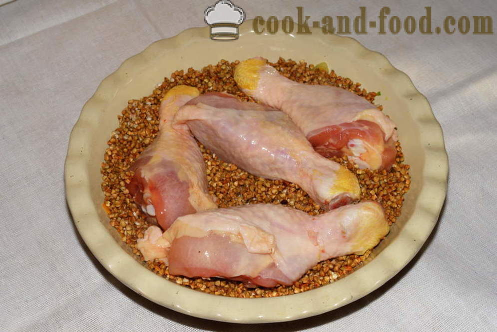 Pohanka pečené kuře v troubě - jak vařit kuře s pohankou v troubě, se krok za krokem recept fotografiích