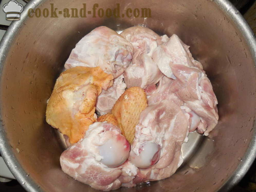 Domácí rosolu kuře bez želatiny - jak se připravit želatinizované kuřecí a vepřové multivarka sporák, krok za krokem recept fotografiích