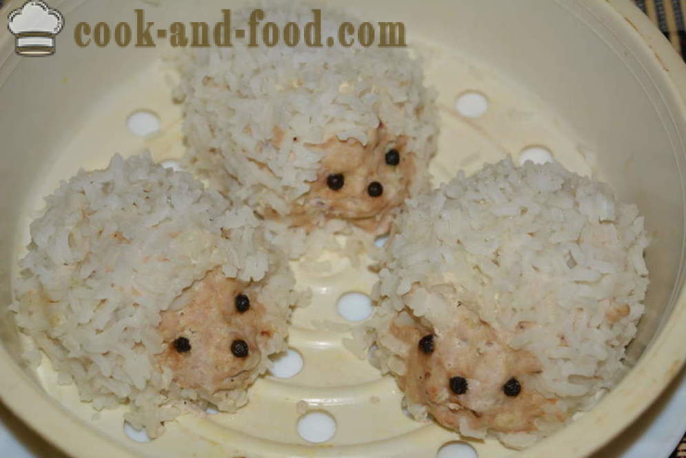 Ježci chutné mleté ​​maso s rýží za pár - jak vařit maso s rýží ježky v multivarka krok za krokem recept fotografiích