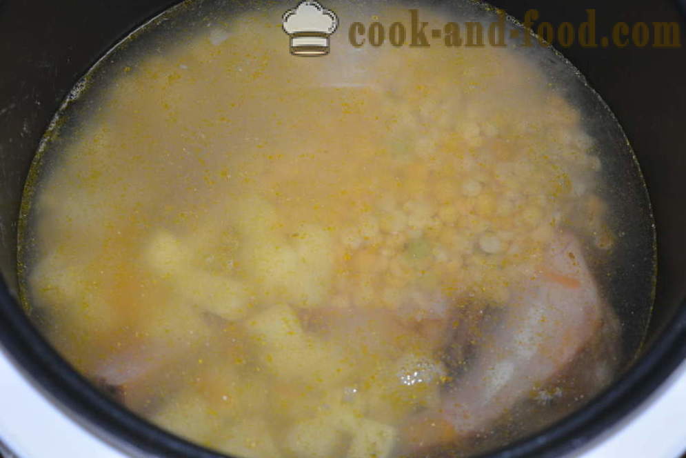 Hrachová polévka s uzeným - jak vařit Hrachová polévka s uzeným žebry v multivarka krok za krokem recept fotografiích