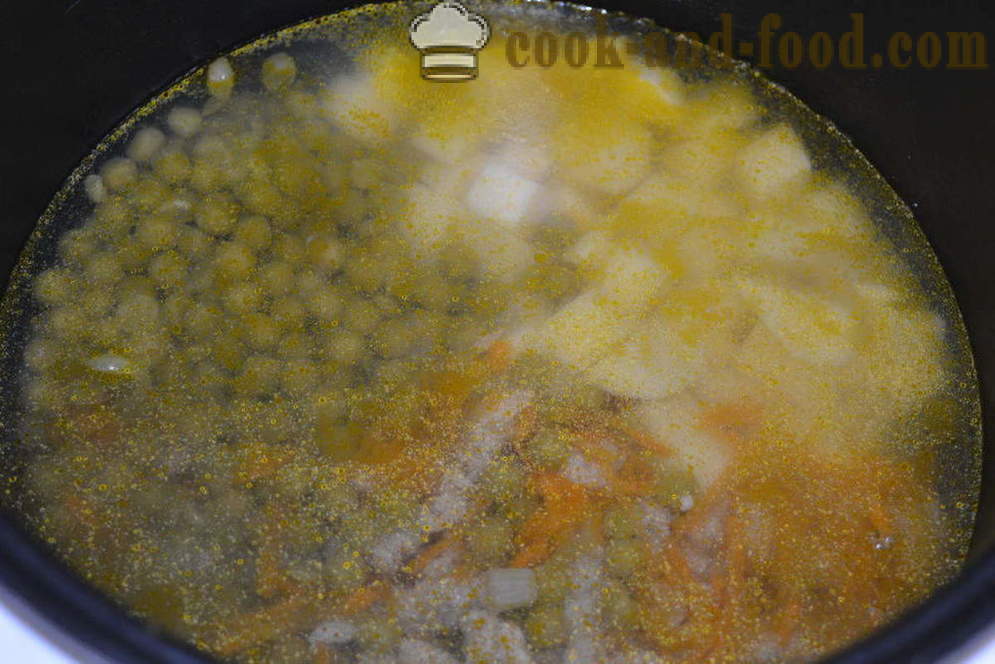 Pea v multivarka - jak vařit hrachovou polévku multivarka, krok za krokem recept fotografiích